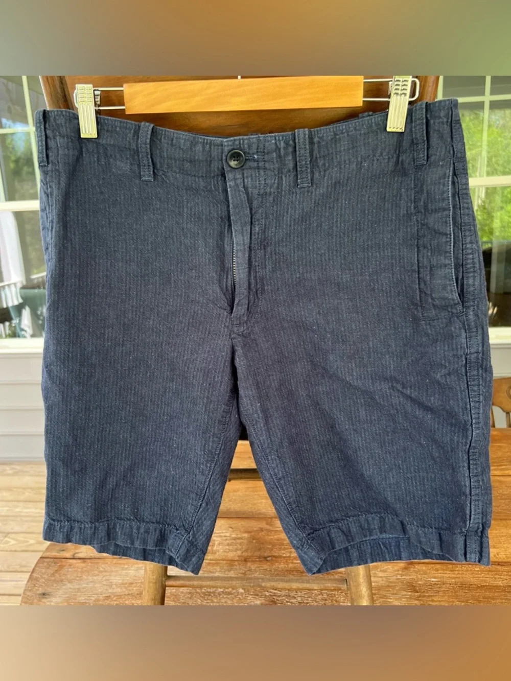 Banana Republic Navy Pinstripe Linen Cotton Blend Flat Front Chino Shorts W32